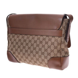 Gucci Brown Canvas Shoulder GG Leather Bag